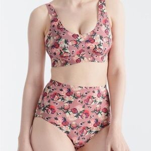 Anna Sui For Knix Bra and Panties 2 Pce Set Rose Floral Small S+ 32 34 D DD E